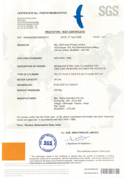 International certifications - Rama Cylinder